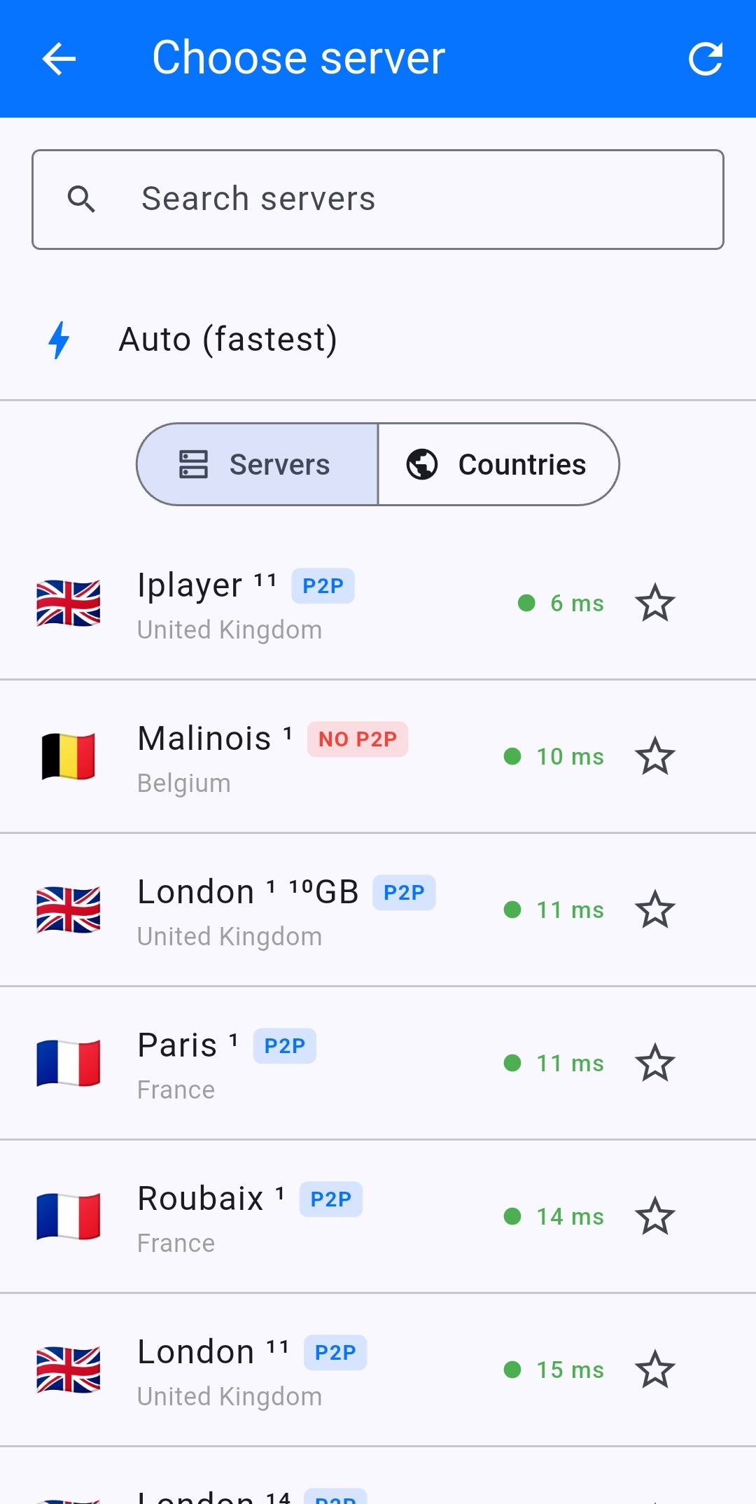 VPN Safe Android app server list