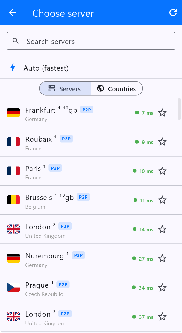 VPN Safe Windows app server list