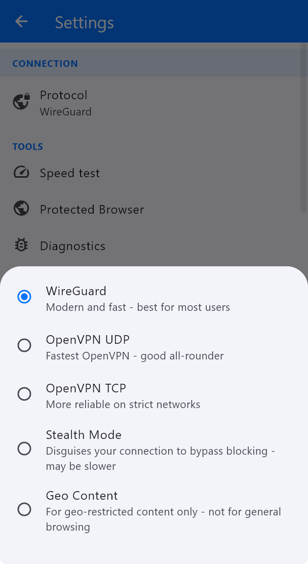 VPN Safe Windows app connected
